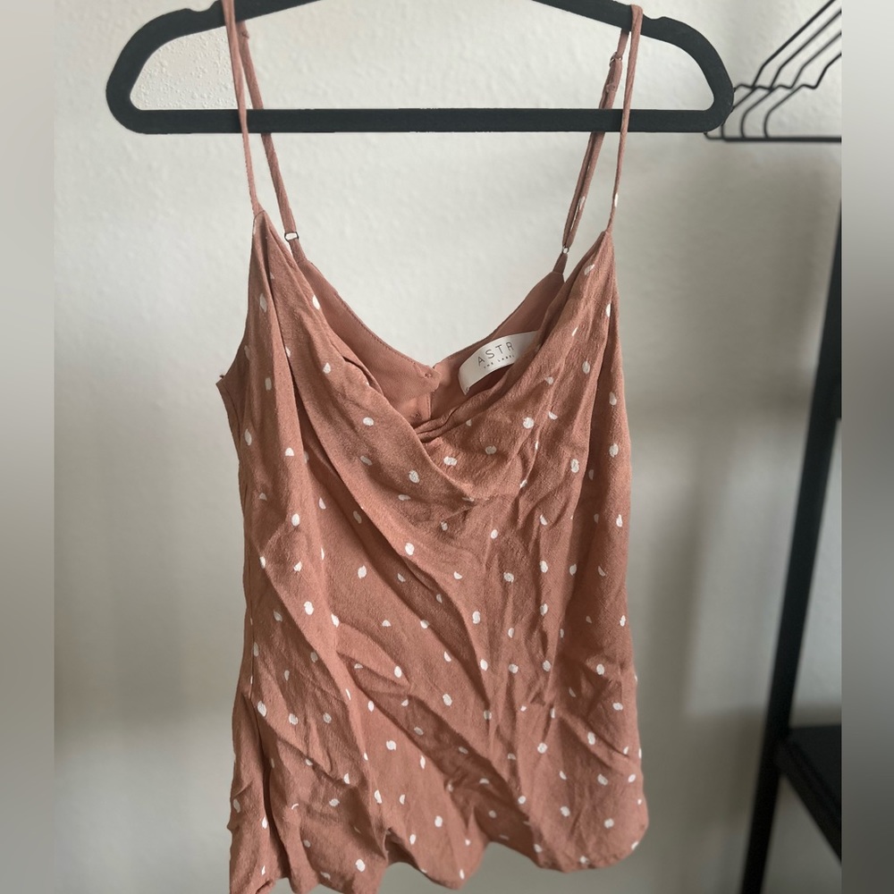 Astr peach polka dot tank top